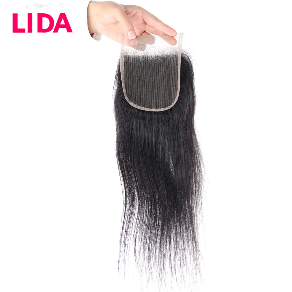 Chinese Human Hair 4*4 Lace Closure Straight Natural Color Wig Top Hair Pieces 10-16 Inches None Remy Human Closure