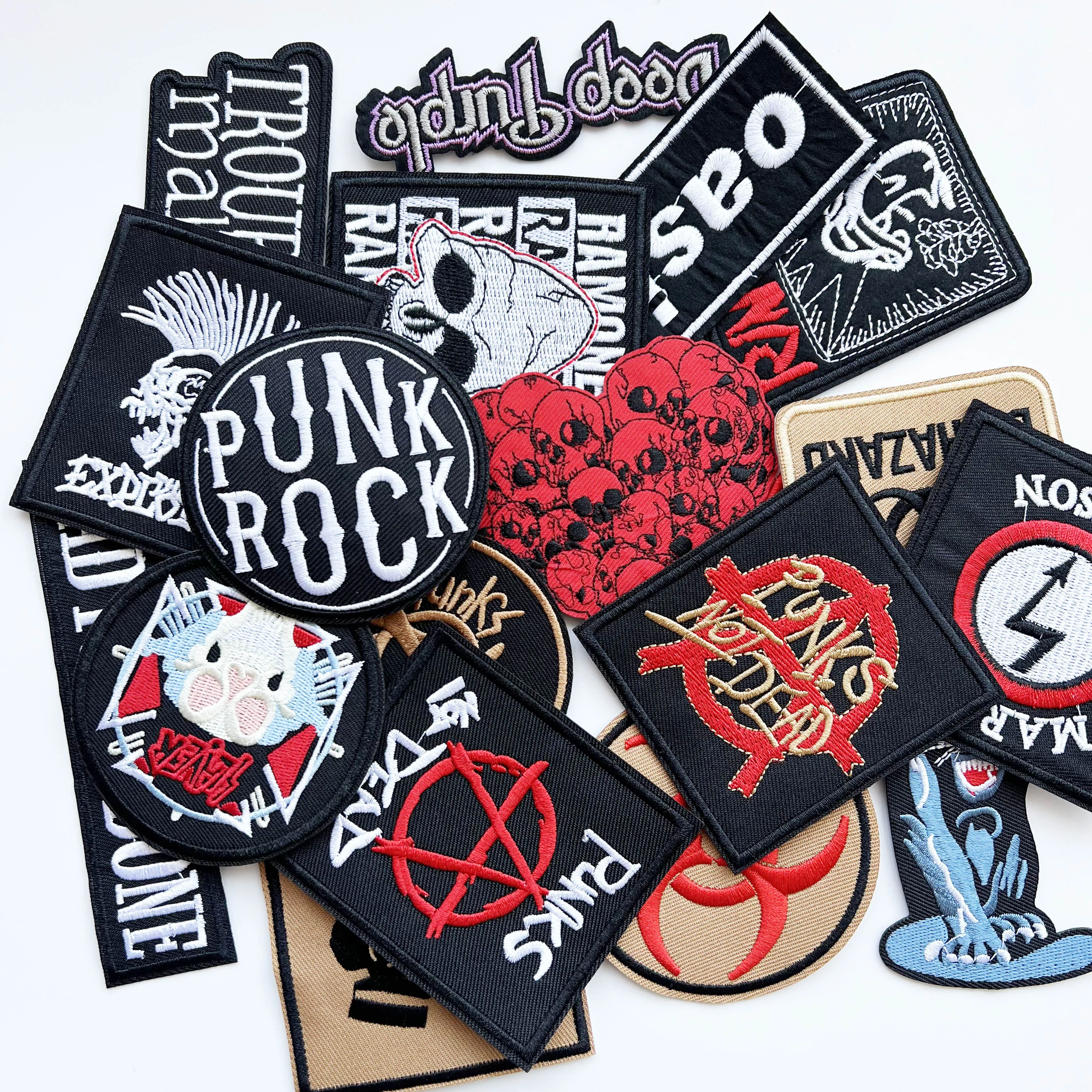 20 PCS Embroidered Patches Rock Letter for Clothing music Patches Music Punk Badges Skull Hand Sewing Applique for Jacket