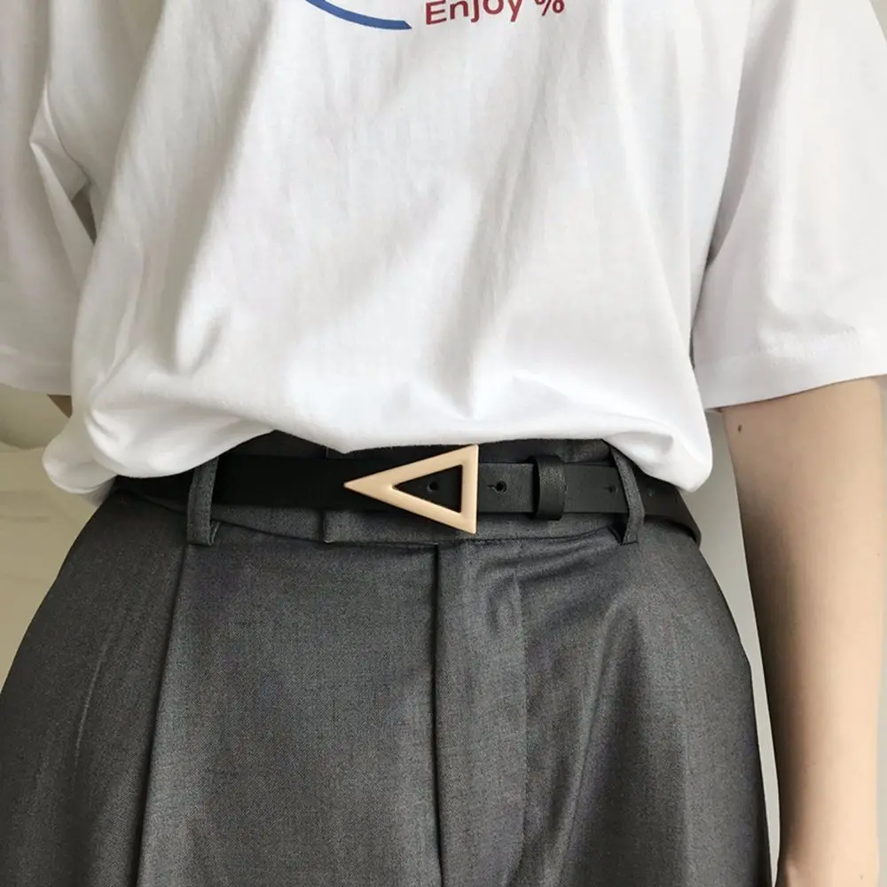 

Adjustable Vintage Metal buckle Female Male Width Triangle waistband PU leather belt Belt accessories
