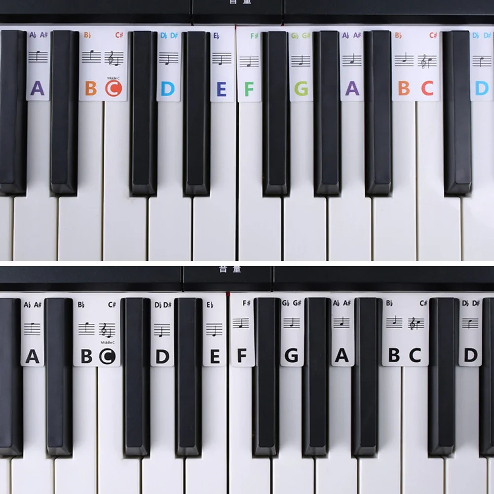 88/61 Keys Removable Silicone Piano Keyboard Guide Stickers Reusable Piano Key Note Labels Electronic Beginners Accessory
