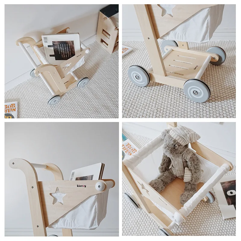 Children's Simulated Home Supermarket Snack Shopping Cart  Toddler Cart  Handcart  3-6 Year Old Baby Wooden Toys 3