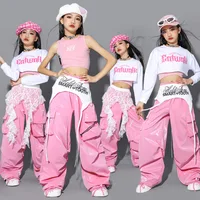Vêtements de danse Jazz pour filles, tenue Kpop, vêtements de Performance Hip Hop, pantalon Shuffle rose, costume de spectacle de danse de rue pour enfants 5