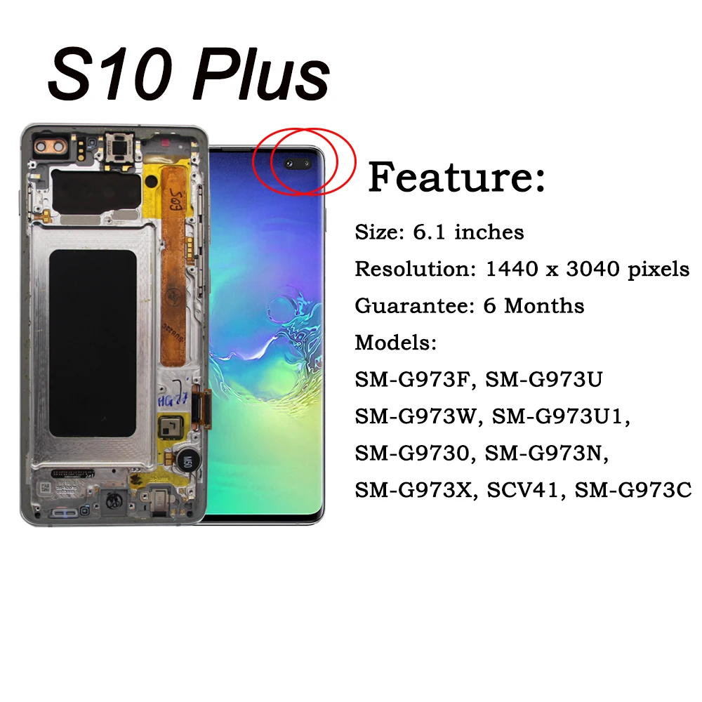 Ｚ  S10 ÷ G975  TFT ũ, LCD ÷ ü,  ġ ũ,  , Ｚ  S10 G973