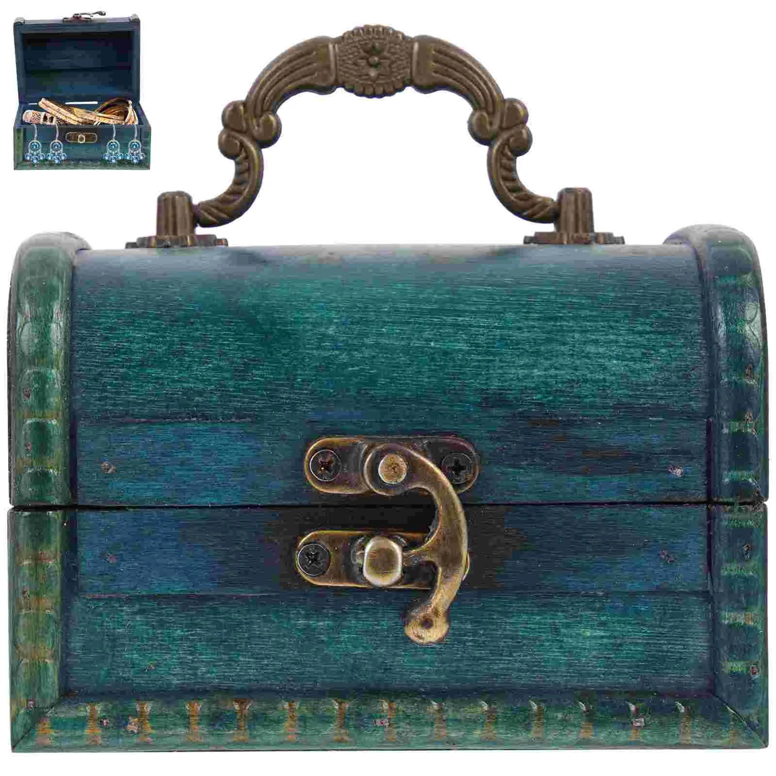 

Vintage Jewelry Trinket Box Wooden Hasp Jewelry Case Decorative Storage Box