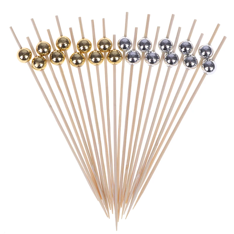 100 PCS Wooden Toothpick Cocktail Food Skewer Picks Fruit Snack Fork Bamboo Sticks Pearl Party Wedding Festival Supplies 12cm