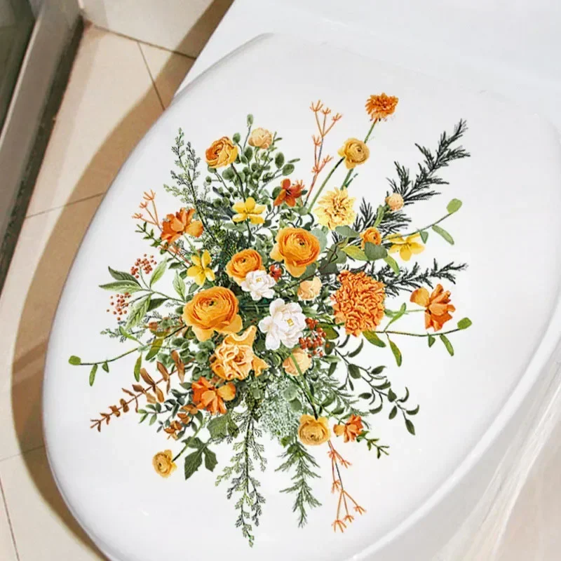 Bathroom Toilet Stickers Modern Minimalist Flowers Pattern Self-adhesive Paintings for Bathroom Decorations Wall Stickers