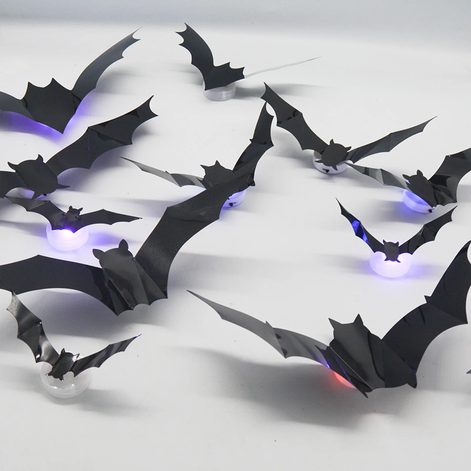 12-60Pack LED Bats Light Wall Decor Realistic PVC 3D Bats Sticker Lights for Home Indoor Outdoor Halloween Party Wall Decoration