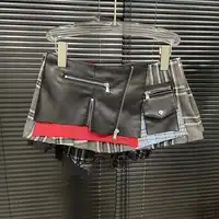 DEAT 2025 Summer New Patchwork Plaid Irregular Pleated Mini Skirt For Women Zipper Pockets Lace Design Skirts Female 29L7565 - Image 5