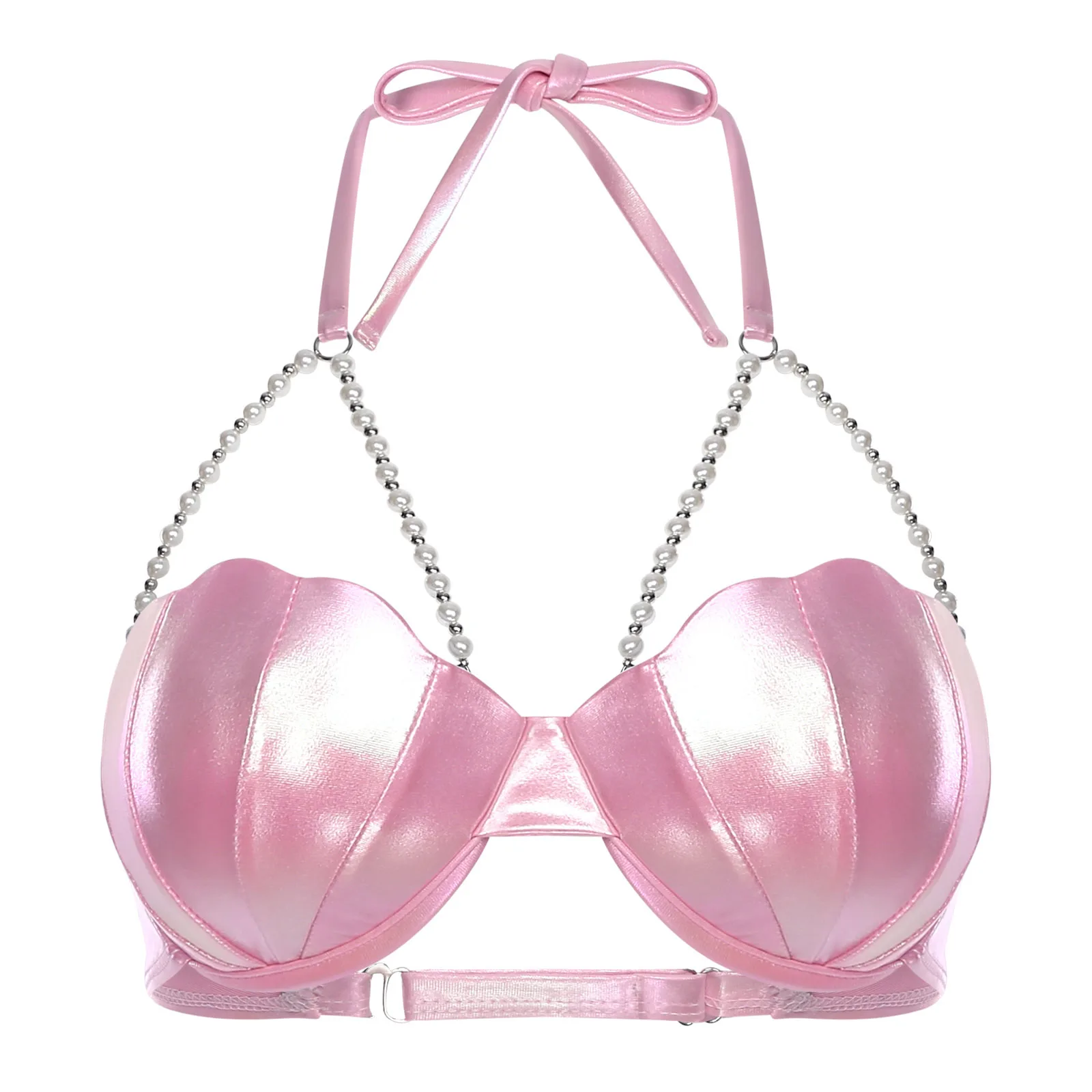 Damen-Bikini-Badebekleidung, BH-Oberteil, Neckholder, Perlenketten, Glitzer, schaumstoffförmig, leicht gepolsterter BH, Meerjungfrauen-Badeoberteil, Badeanzug – Detail 10