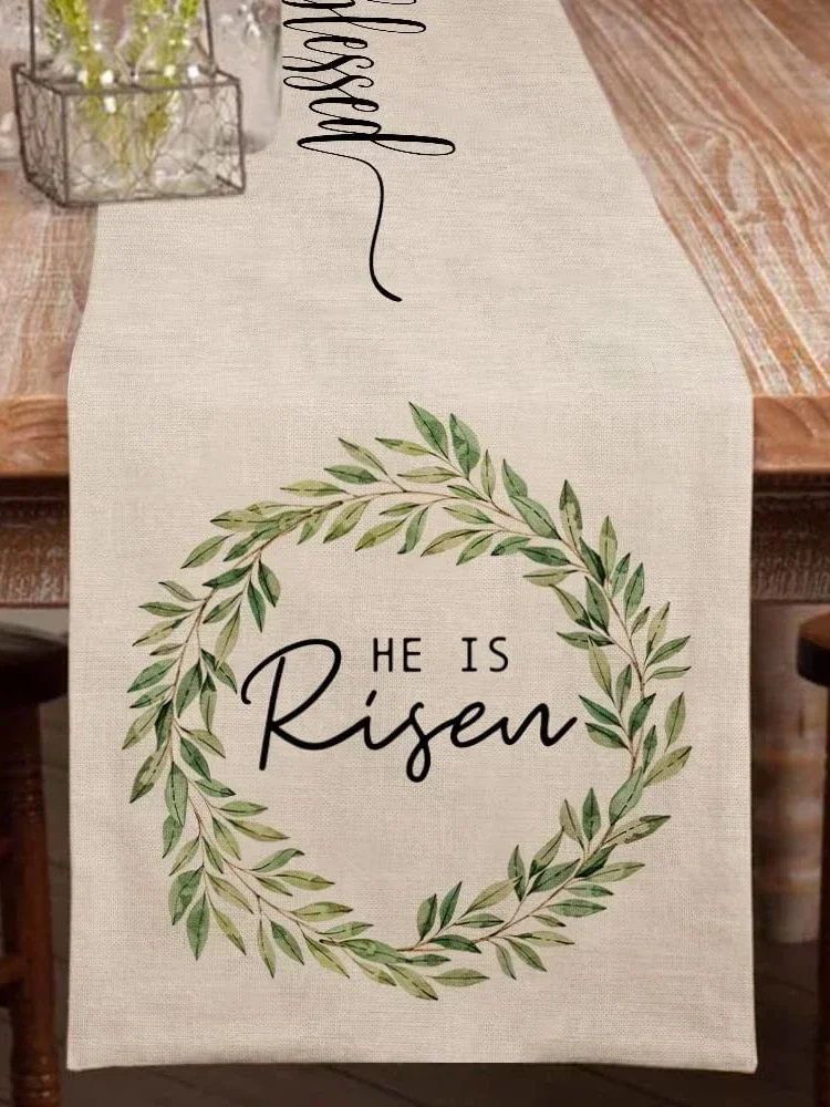 Easter He Is Risen Linen Table Runner Wedding Decoration Spring Dining   Farmhouse Theme Gathering Party 6