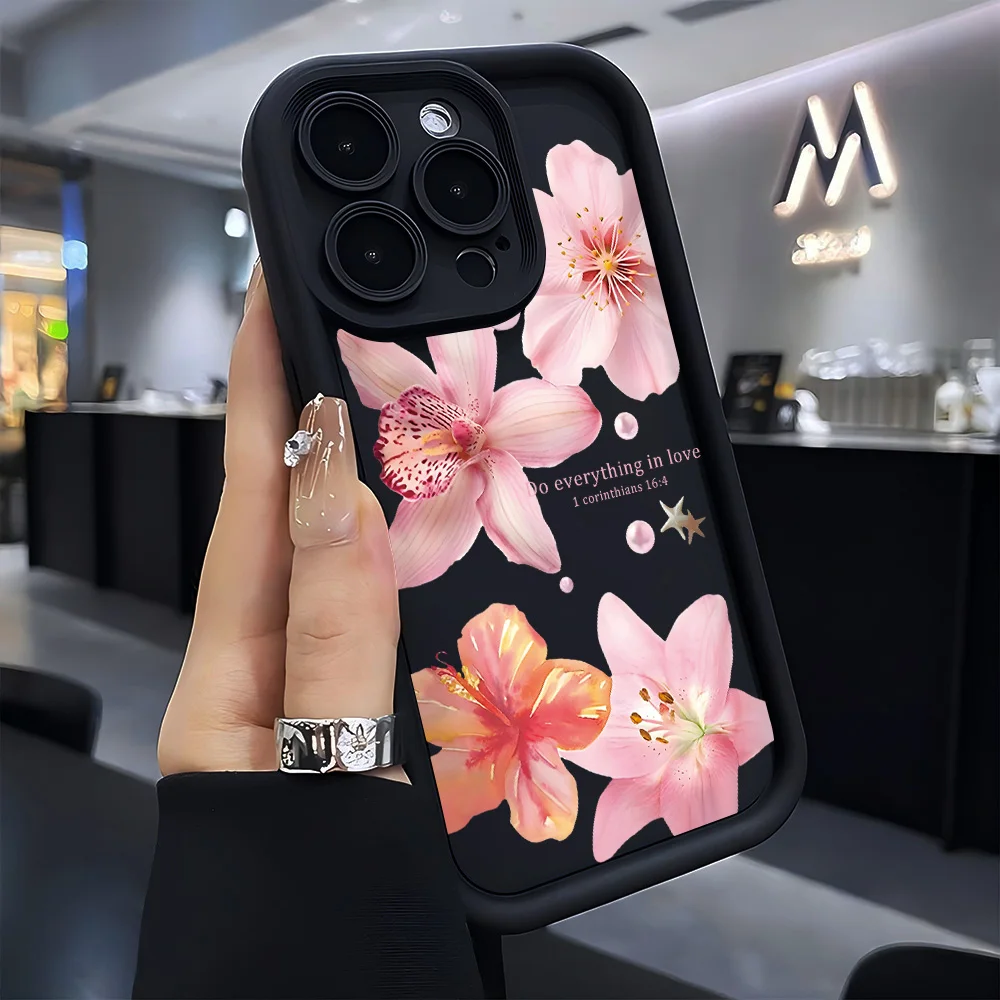 Elegant Blue Lily Pattern Soft Silicone Phone Case