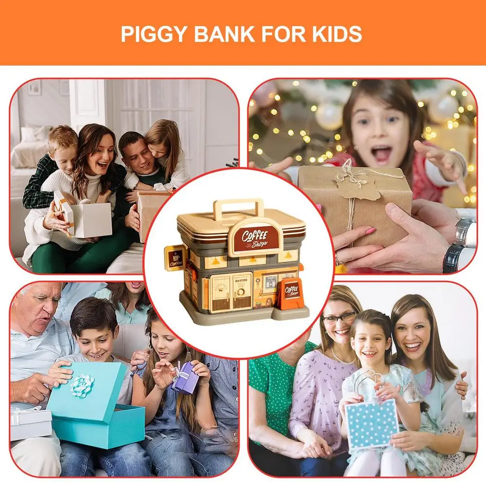 Gas Station Piggy Bank Handle Cartoon Piggy Bank Kids DIY Large Capacity Coffee Store Cartoon Money Saving Box Management Toys 6