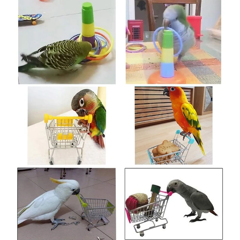 Bird Toys 4 Types Parrot Toy Set Include Basketball Toy Skateboard Stacking Toy Metal Trolley Toy Ball Bouncer Toy 29EF 4