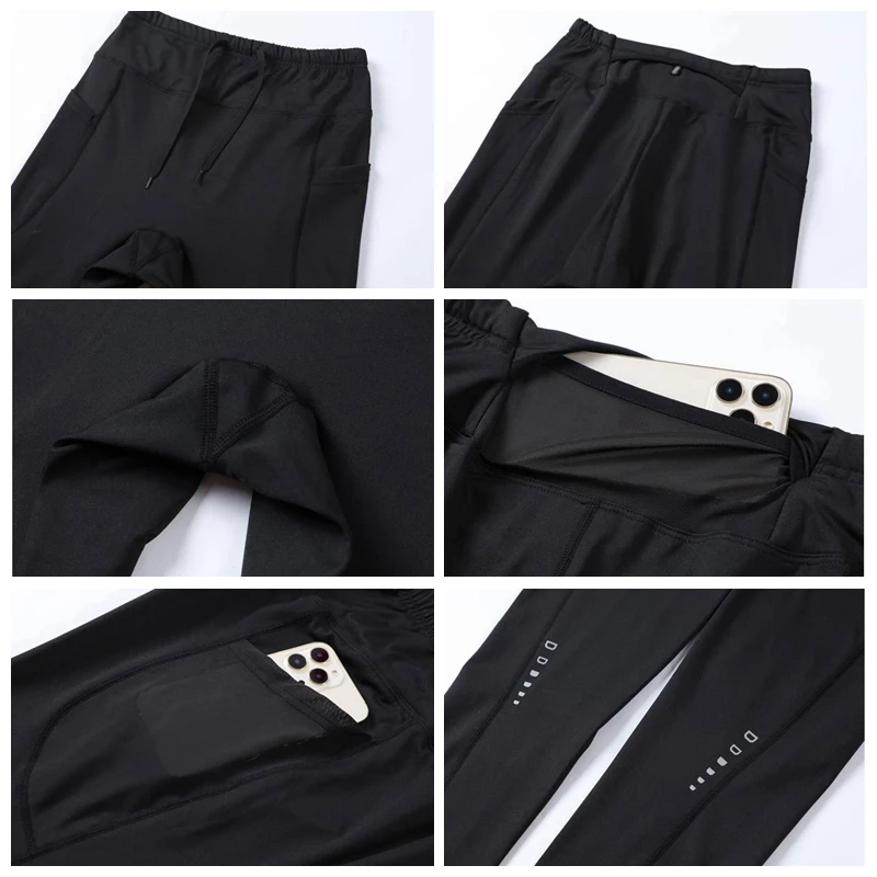 (S-2XL)Men's Fleece Marathon Fitness Pants for Running Training Cycling Quick Dry Elastic Compression Cropped Tights Leggings