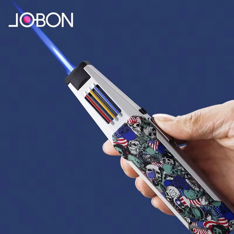 Jobon-Big Jet Flame Lighter for Men, Creative Power, Direct Blue, Metal, Windproof, Kitchen, Outdoor Barbecue, Men's Gift 5