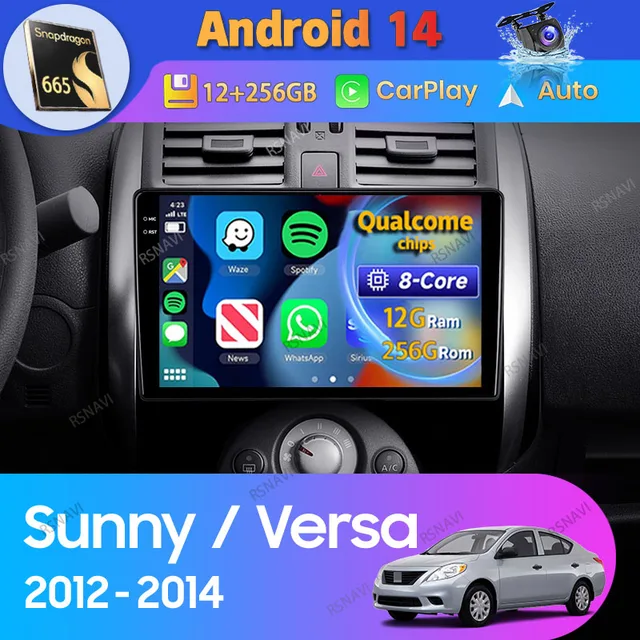 Android 14 Carplay Auto For Nissan Sunny Versa C17 2012 2013 2014 Car Radio GPS Navigation Video Player 2 Din Stereo 360 Camera
