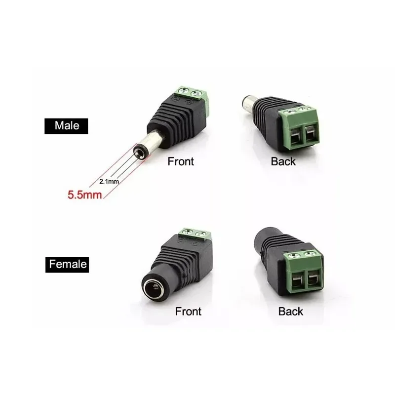 1/5/10 PCS DC Power Plug Adapter 5.5mm X 2.1mm Male Female Jack Connector for LED Strip CCTV Camera
