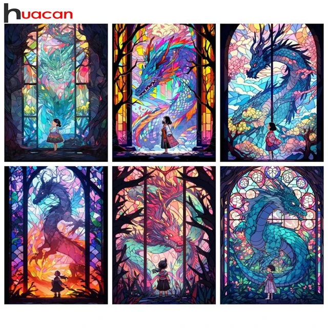 Huacan Diamond Painting Kits Dragon Cartoon Full Square Round 5D