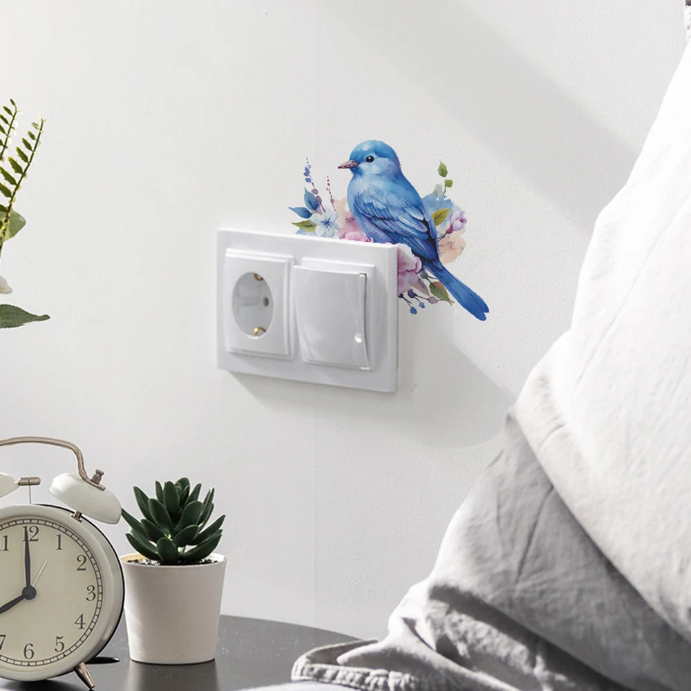 Cartoon Bird & Green Plant Decorative Wall Sticker