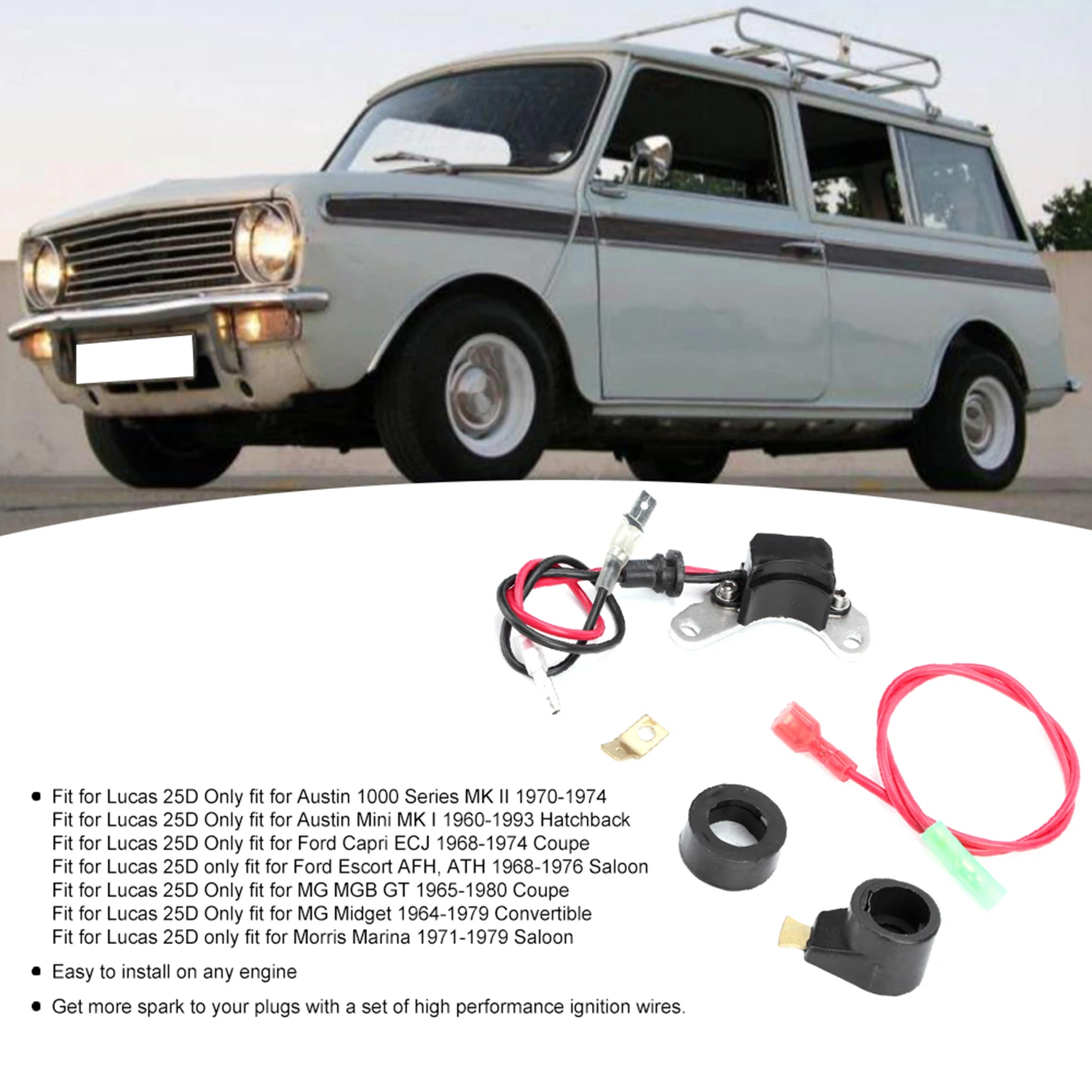 Electronic Ignition Points Conversion Kit Car Modification Accessories Fit for Lucas 25D + DM2 for MG Morris Marina Austin Ford