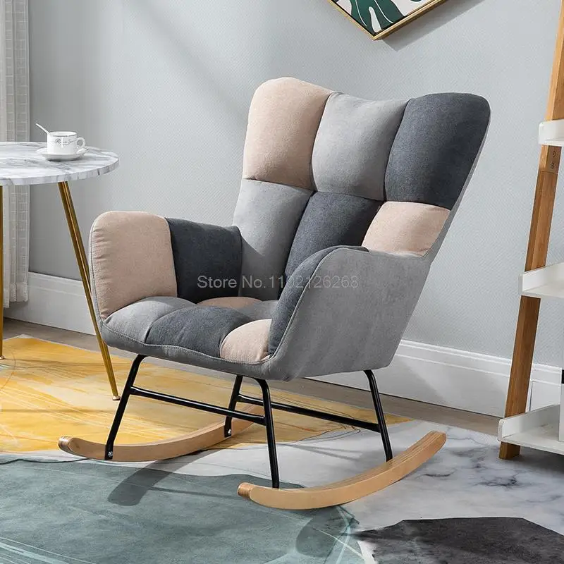 Rocking Chair Footstool Queen King Chaise Relax Lounge Recliner Garden Vanity Game Egg Chairs Velvet/Cotton Linen 2 Materials