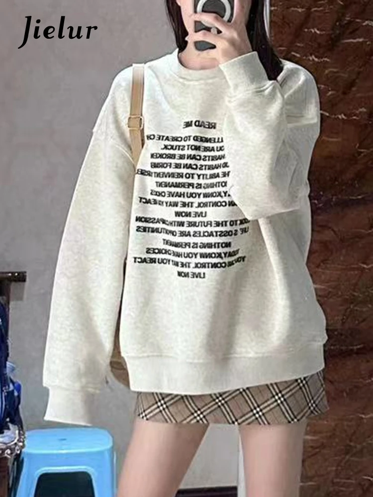 

Jielur Модные женские толстовки с круглым вырезом и буквенным принтом, пуловер забавного цвета, зимние Базовые Женские свитшоты, простая шикарная уличная одежда