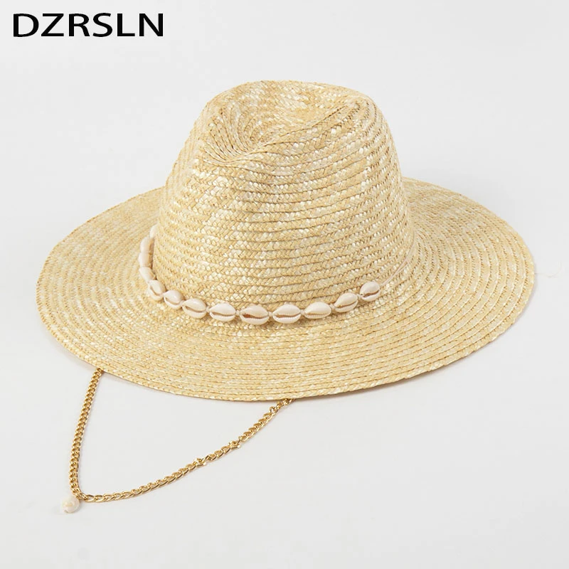 

Summer Sunshade Large Brim Beach Hat Women's Shell Tip Straw Hat Outdoor Vacation Hawaii Overside UV Protection Sun Hats