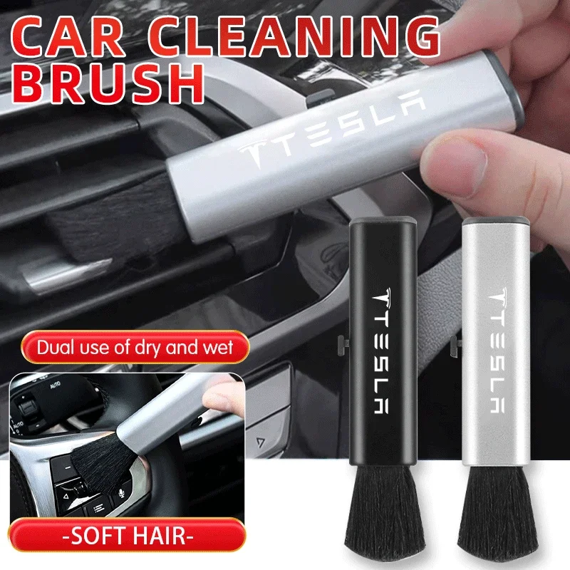 1 Pcs Car Retractable Cleaning Brush Telescopic Keyboard Plastic Handle Wool Small Brush For Tesla Model 3 Model Y S