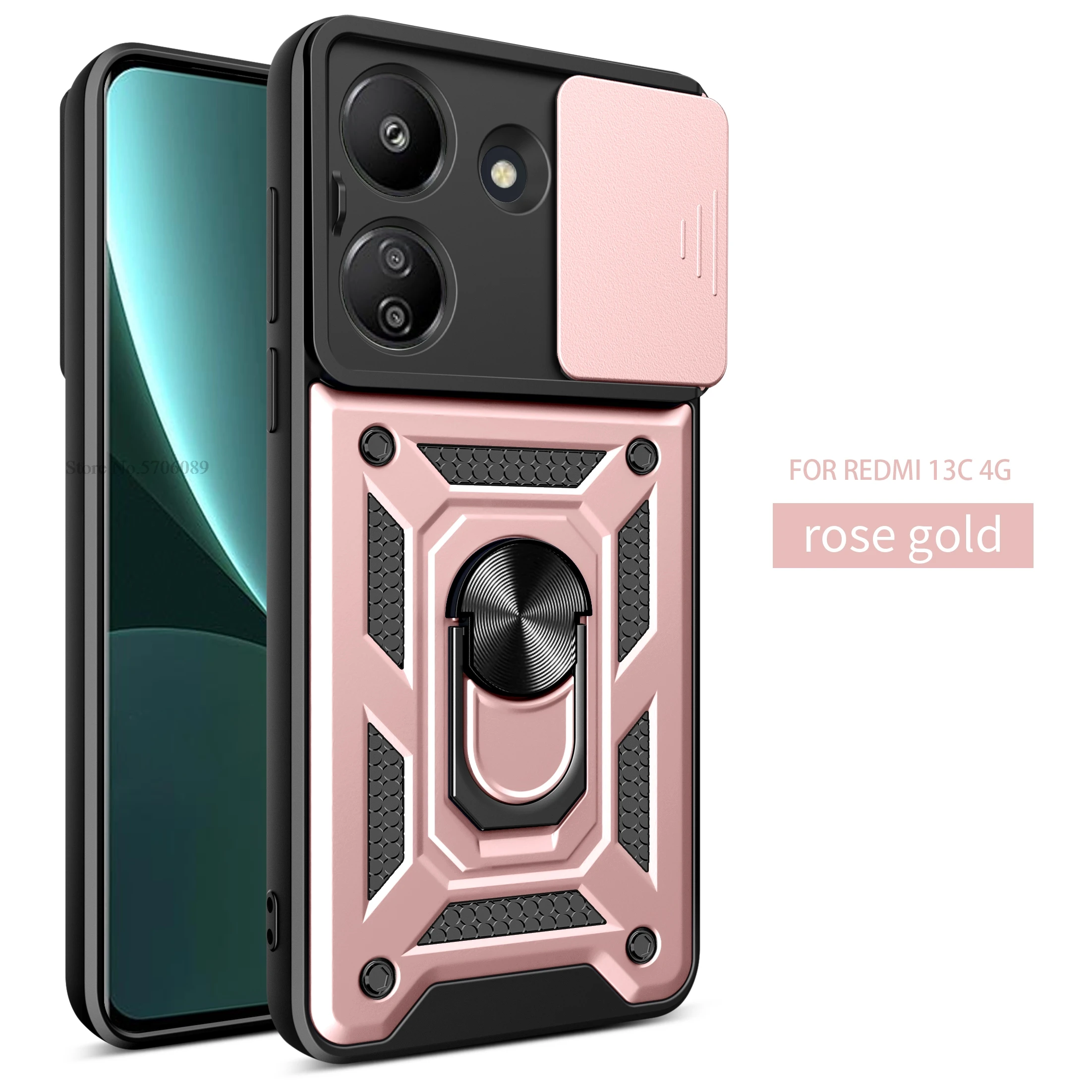 Shockproof Slide Lens Protector Phone Case with Ring Holder and Coque s