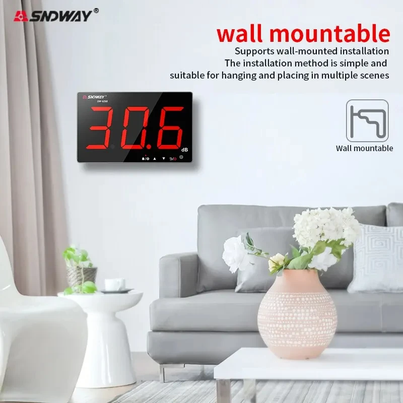 Sound Level Meter Digital Noise Meter SNDWAY SW-525A Digital Sound Level Meter Digital Data Memory 130 DB Wall Mounted Handheld Fast Response