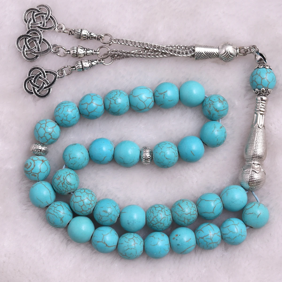 

6PCS Muslim Rosary Beads Ramadan Turkey Bracelet Arabic Islamic Prayer Beads 10mm 33 Beads Synthetic Turquoise Stones Jewelry