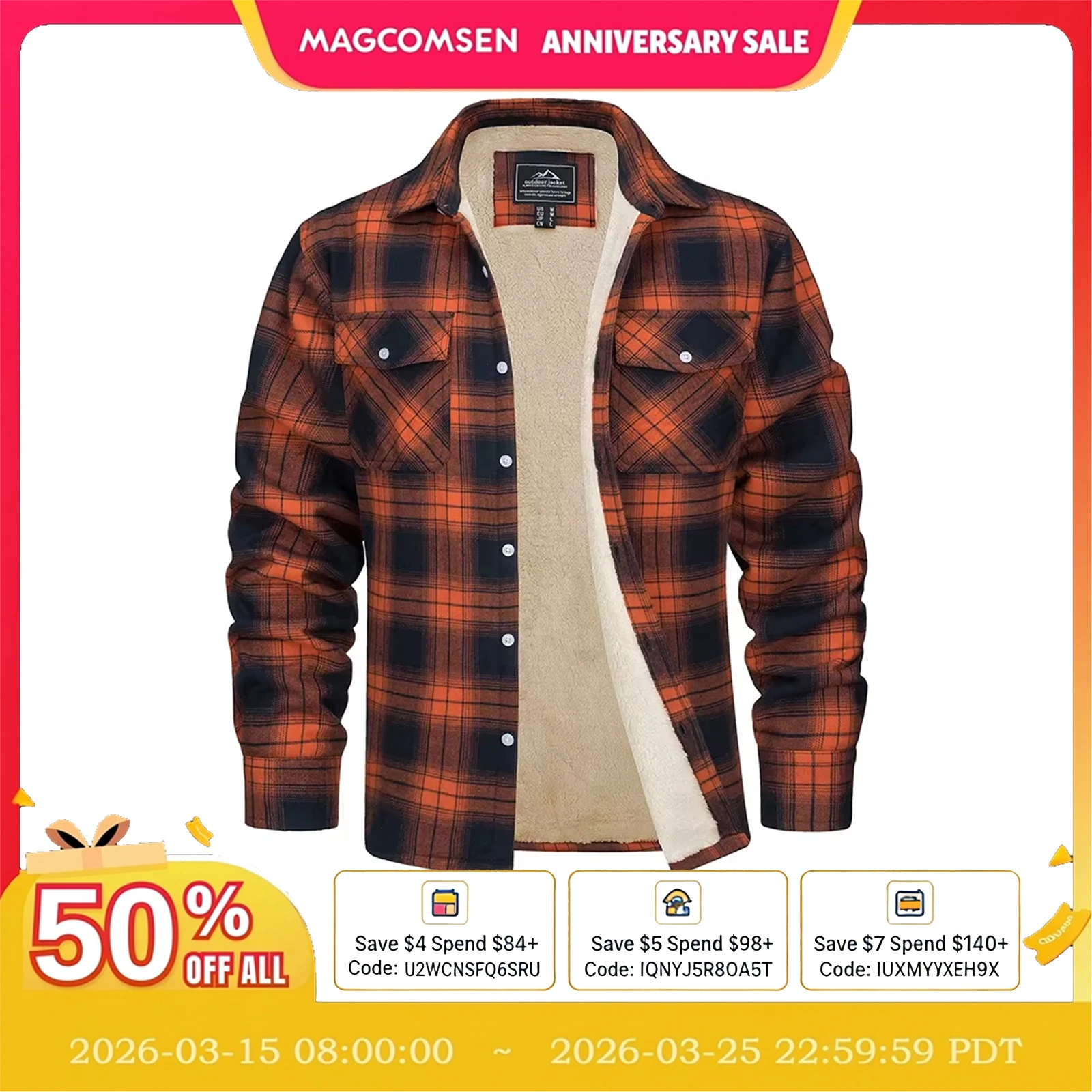 MAGCOMSEN 남성용 양털 격자 무늬 플란넬 셔츠 자켓 버튼 업 캐주얼 코튼 자켓 Thicken Warm Spring Work Coat Sherpa Outerwear