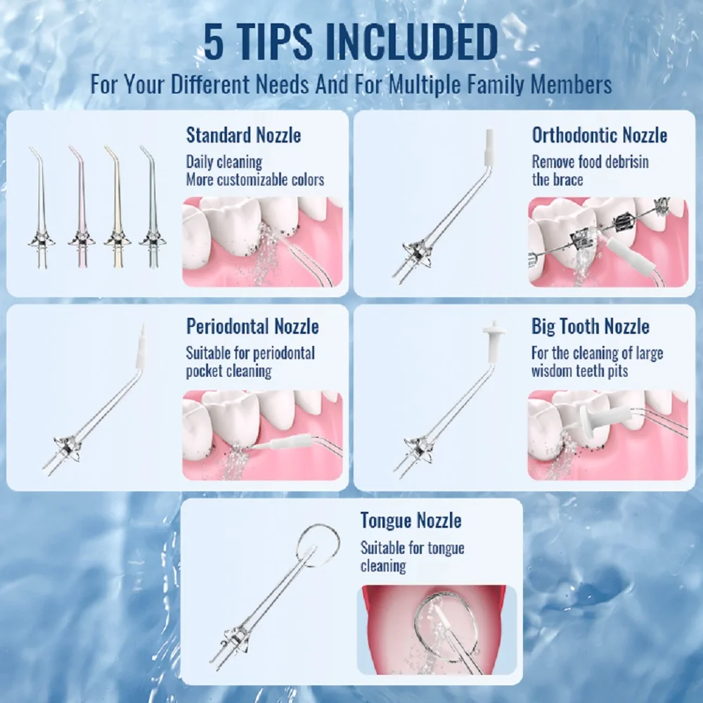 Dental Oral Irrigator Water Flosser Thread Teeth Pick Mouth Washing Machine 5 Nozzels 3 Modes USB Rechargeable 300ml Tank dental oral irrigator,dental water flosser,water dental flosser