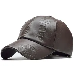 Men's Vintage Adjustable PU Leather Snapback Trucker Cap - Winter Warmth Dad Hat - Adjustable (Dark Brown)