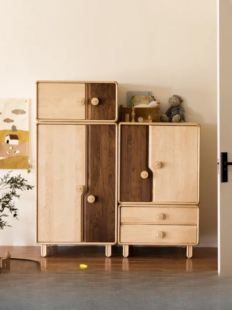 1Children's wardrobe Small wardrobe Drawer storage combination Household bedroom Solid wood