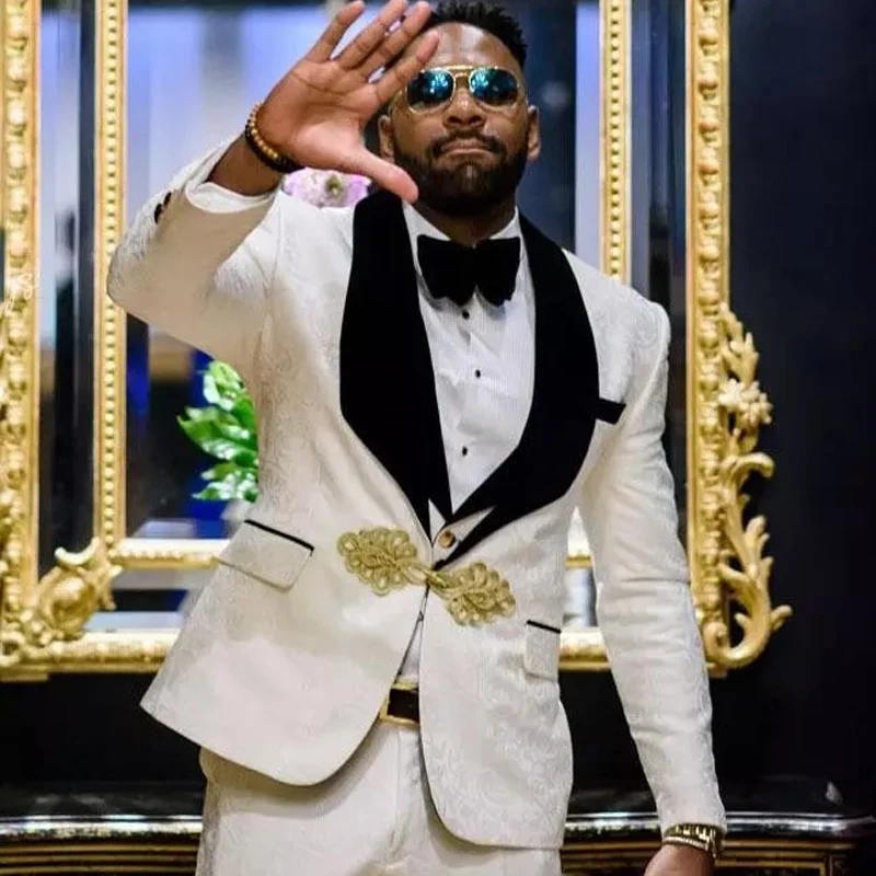 

Flower Pattern Groom Tailcoat Slim Fit Men's Set Black Velvet Business Casual Lapel Wedding Dinner 3 Piece Set (Jacket+Vest+Pant