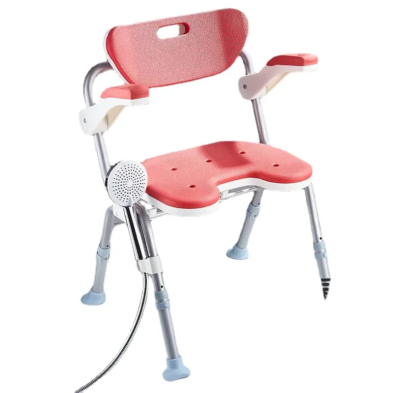 Folding Elderly Shower Chair with Armrests-Pregnant Women's Safety Bath Seat Disabled Bathroom Fall-Proof Stool