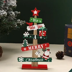 Feestelijke Houten Kerstboom Ornament - Santa en Sneeuwman Ontwerp