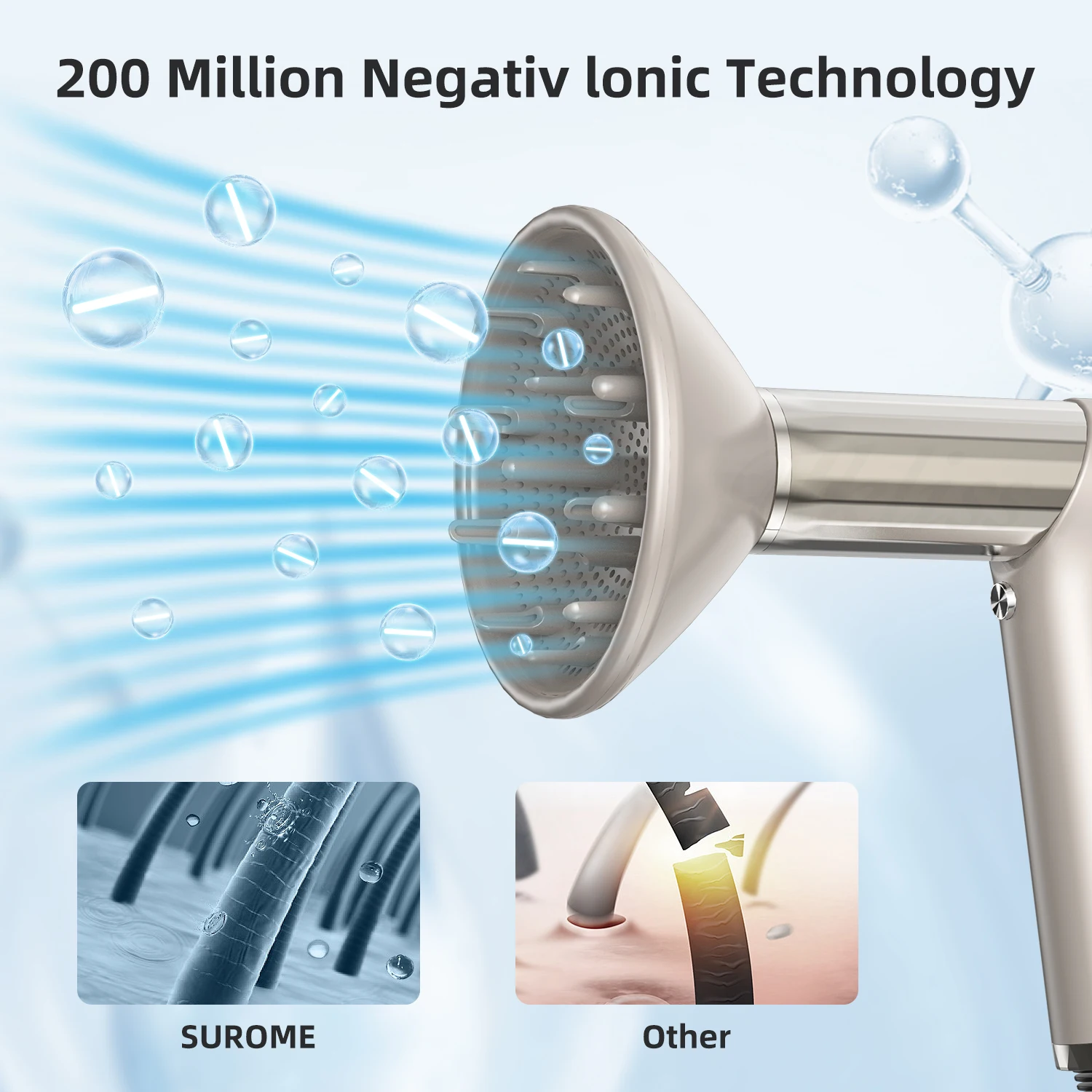 Hair Dryer with Diffuser Ionic Blow Dryer High-Speed Brushless Hairdryer Low Noise Air Blower 5 In 1 Hair Styler Curling Wand 4