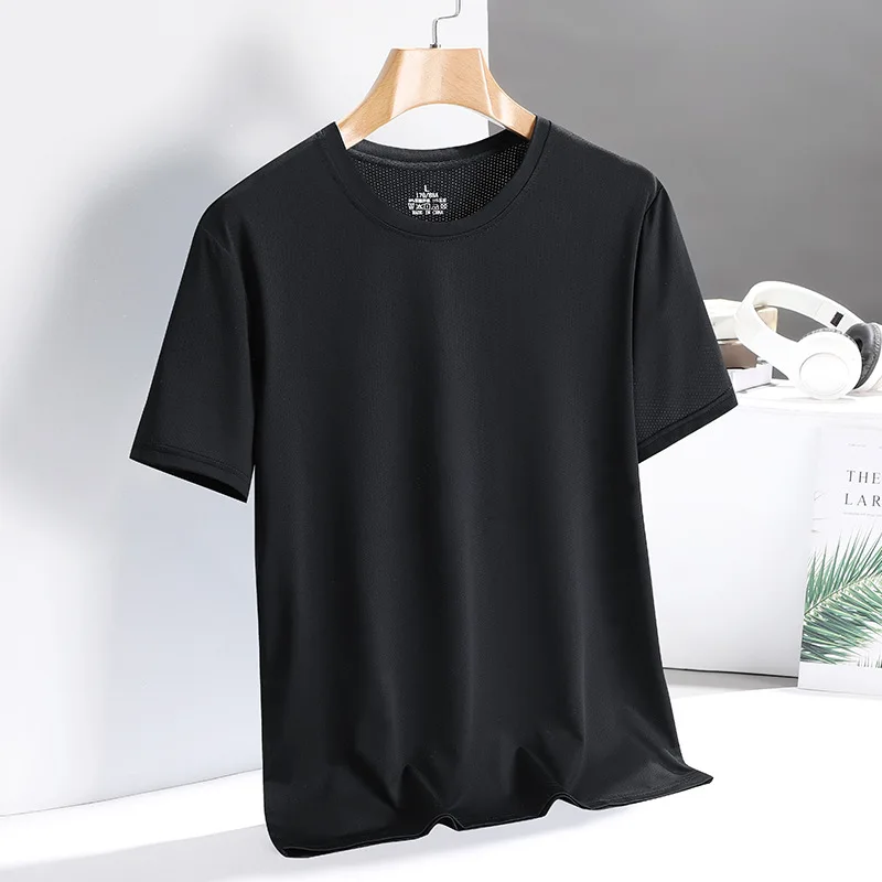 Men's Pajamas Tops T-Shirt Ice Silk Quick Dry T-Shirt Men's Plus Size Loose Tops Thin Sports Fitness Summer Short-Sleeved