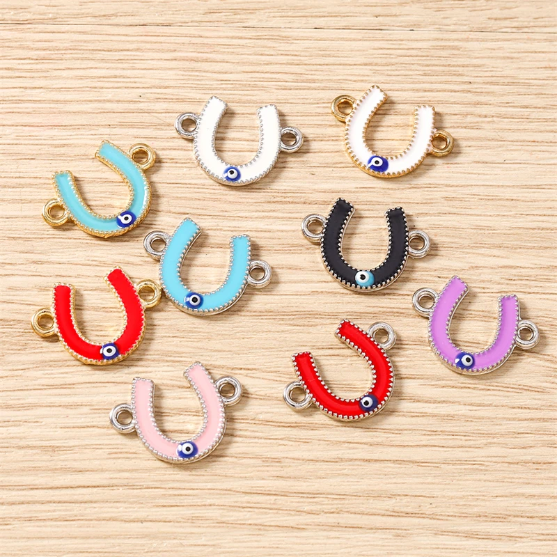 10 Stück 21x15mm Niedliche Emaille-Böser-Blick-Hufeisen-Anhänger-Verbinder für die Schmuckherstellung, DIY-Halsketten, Armbänder, handgemachtes Bastelzubehör – Detail 14
