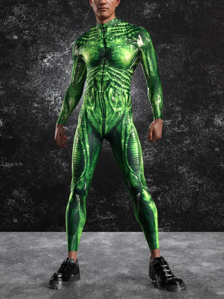 Halloween Skeleton Jumpsuit 3d Digital Printing Irregular Lines Adult Cosplay Bodysuit Carnival Party Unisex Cycling Catsuit