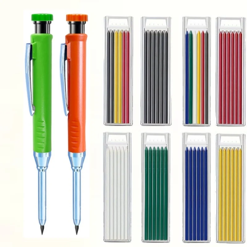 2.8mm Solid Carpenter Pencil With 6 Colors Refill Leads Built-in Sharpener Marking Tool Woodworking Mechanical Pencils carpenter pencil mechanical pencils mechanical pencil set