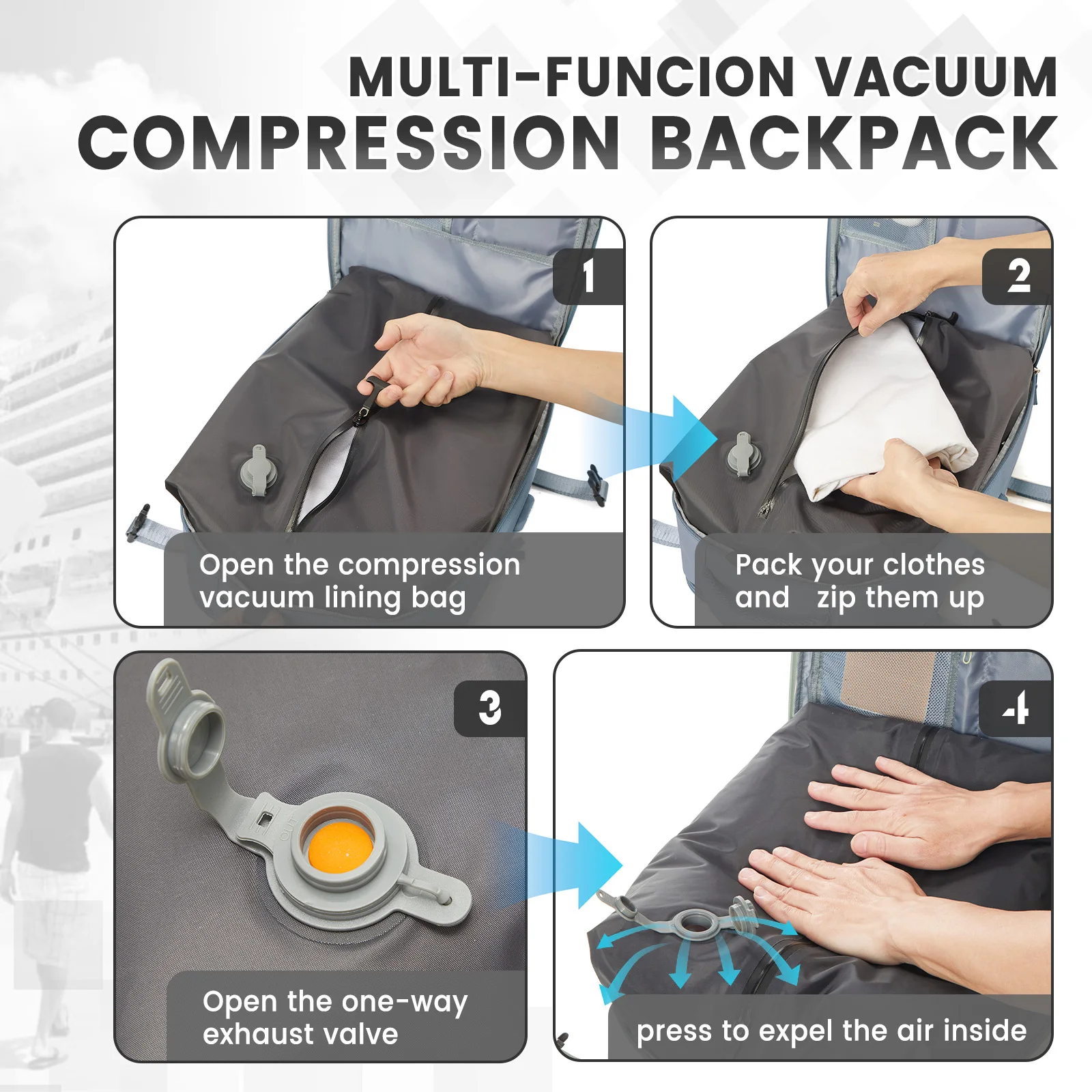 Vacuum Backpack Travel with Pump Hiking Backpack for Outdoor Adventures Flight Approved Daypack Ryanair 40x25x20 Travel Backpack