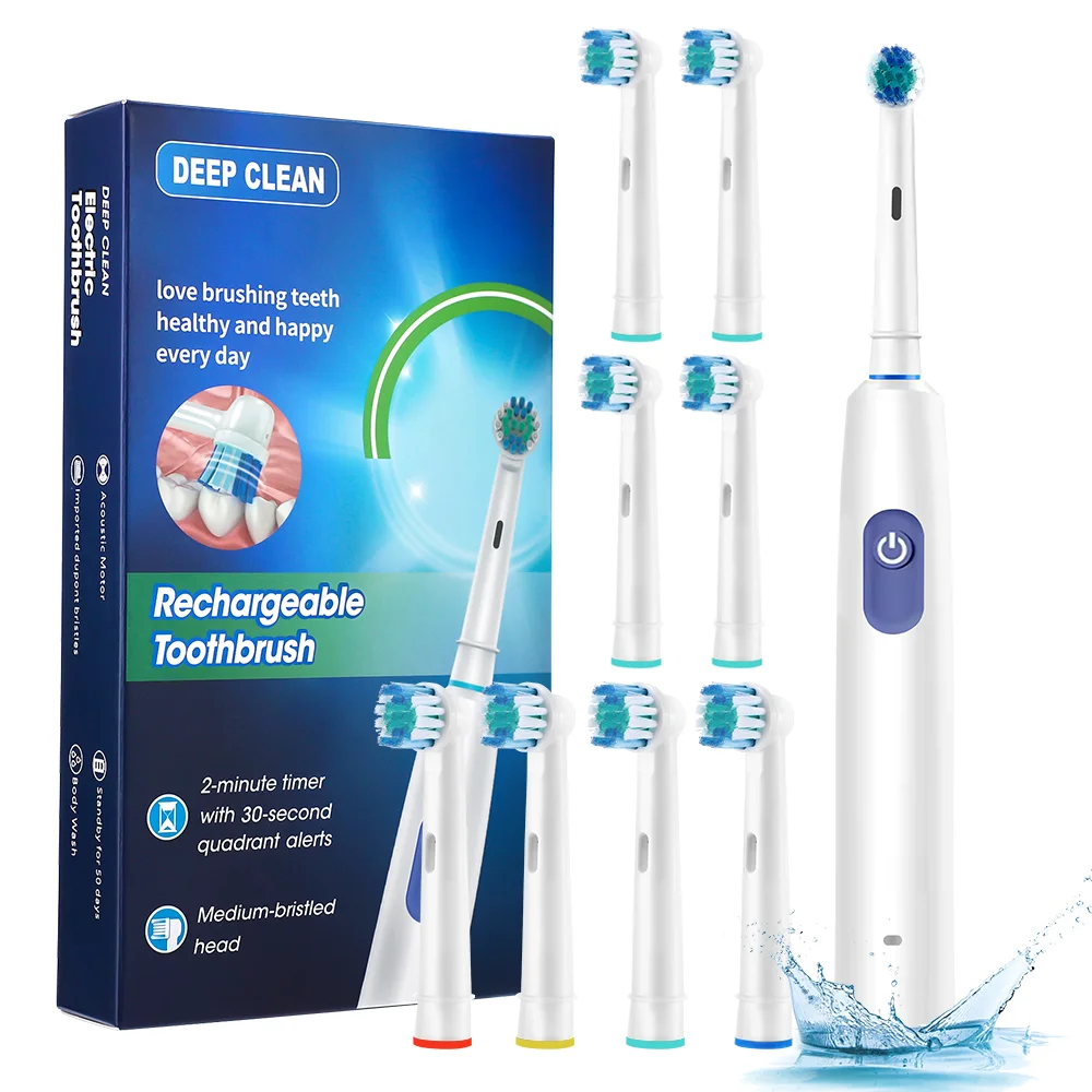 Rechargeable Rotary Electric Toothbrush with 8 Replacement Heads