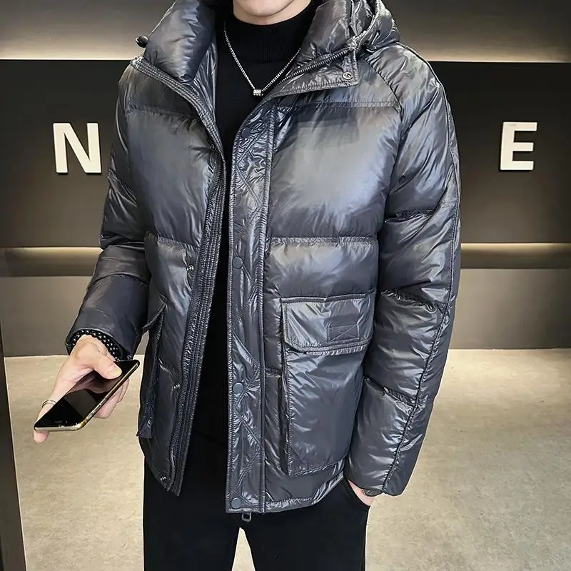 New 2023 Winter Men's Solid Color Duck Down Jacket Outwear Warm Bright Hooded Puffer Coat Plus Size Waterproof Thick Down Parkas top winter new men s solid color parkas 90% white duck down jackets male casual warm thick snow hooded down coat outwear puffer