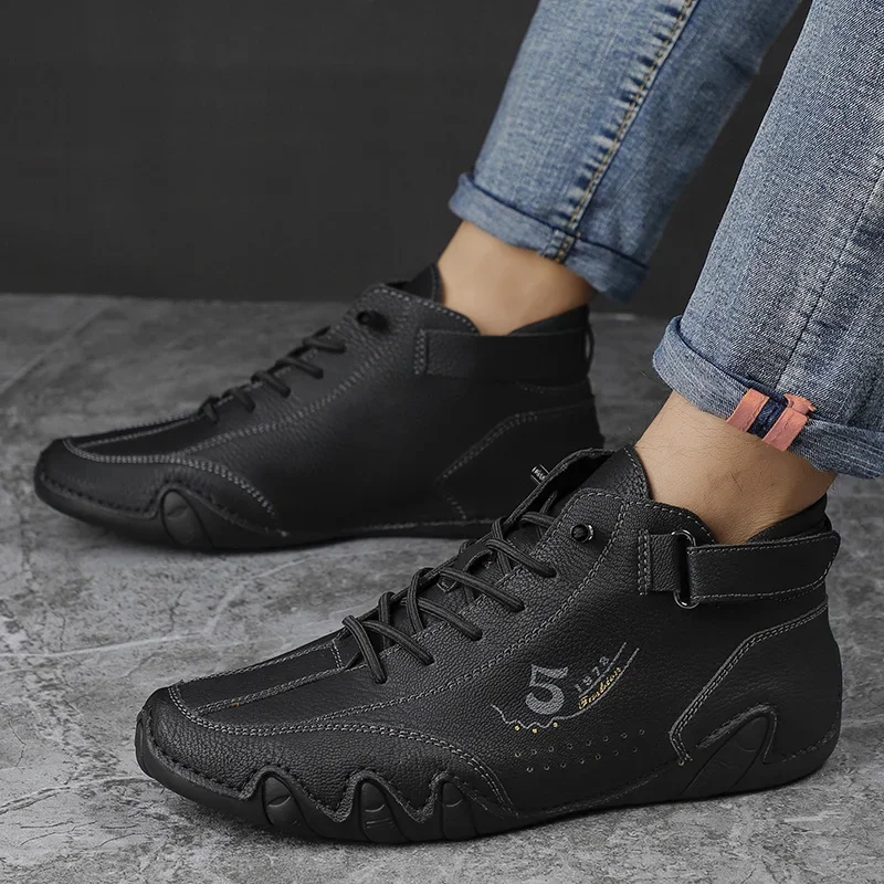 Ankle Leather Boots Men Fashion High Top Casual Shoes Handmade Botines Hombre Botte Homme Plus Big Size 48 49 50