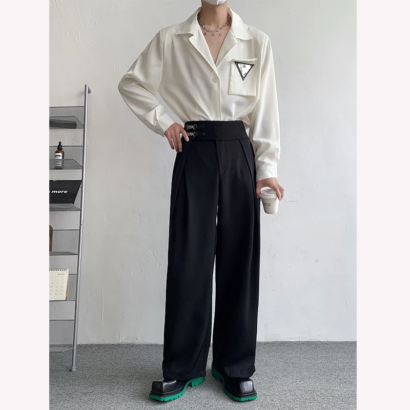 Men Suit Pants Oversized Loose Straight Wide Leg Office Formal