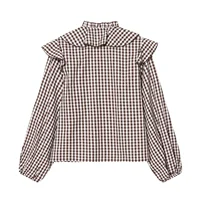 2025 Winter New Women's Casual Fashion Small Check Layered Decoration Shirt Round Neck Long Sleeve Loose Top - Image 2