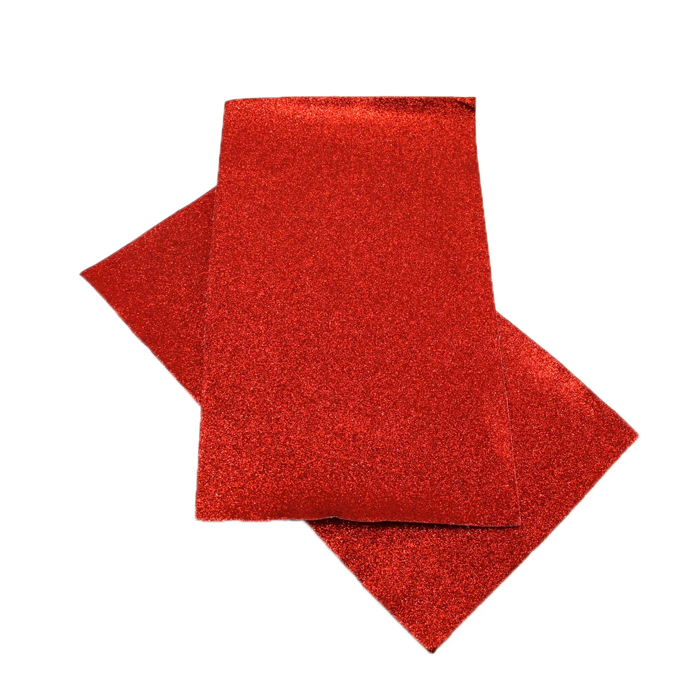 Red Series Chunky Glitter Fine Glitter Faux Leather Sheets Lychee Velvet Solid Color Synthetic Leather Fabric A4 Size for DIY leather fabric glitter fabric